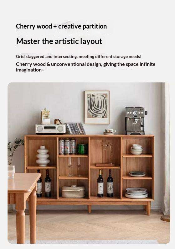 Cherry, Oak Solid Wood Bookshelf Lattice Cabinet