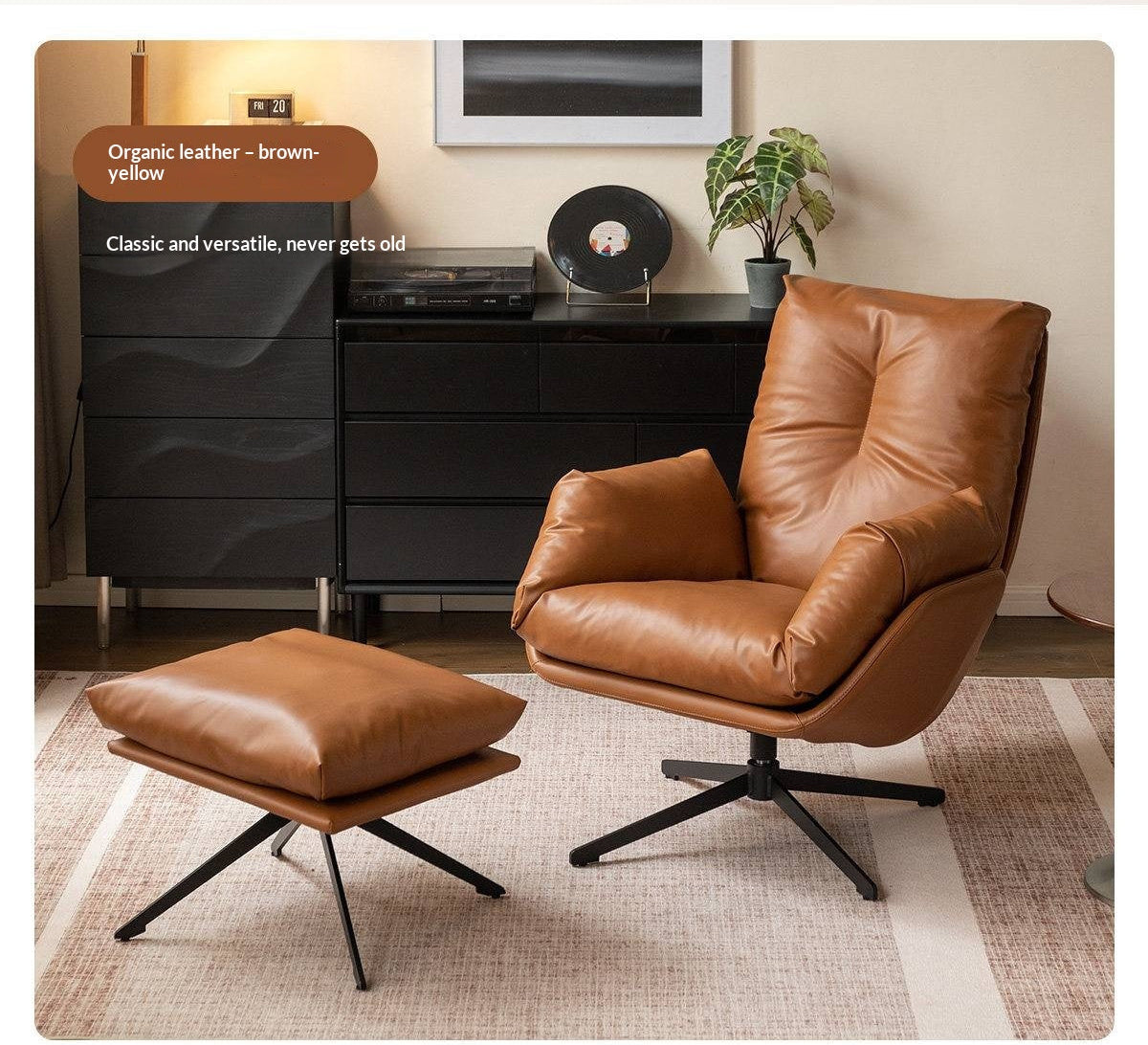 Organic Leather Italian Swivel Lounge Chair