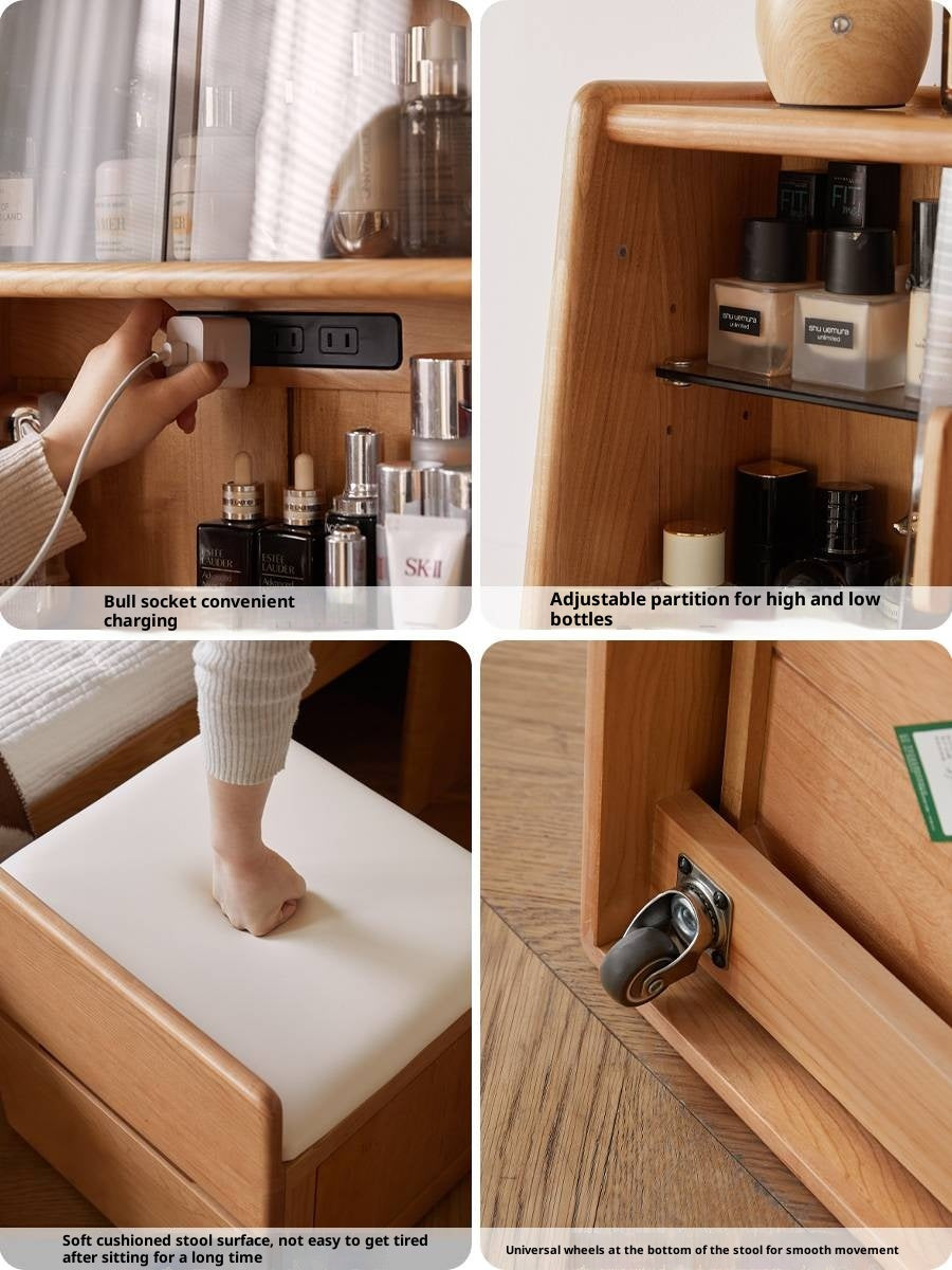 Cherry Solid Wood Multifunctional Retro Vanity Table