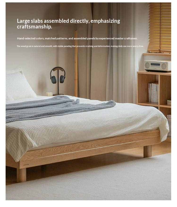 Oak Solid Wood Platform Bed, Headboard-Free Bed