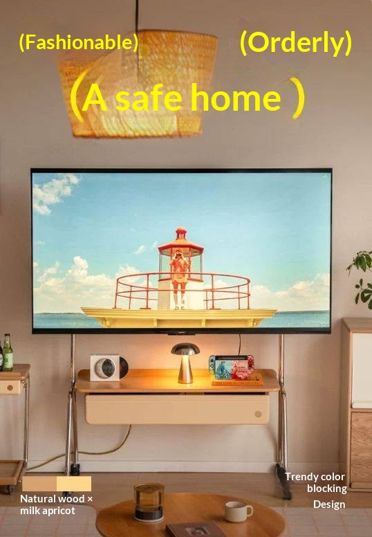 Beech Solid Wood Floor-Standing TV Stand with Modern Minimalist
