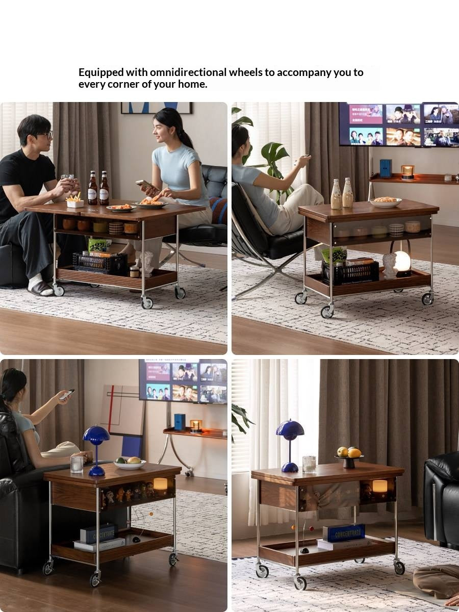 Oak Solid Wood Folding Coffee Table with Minimalist Design