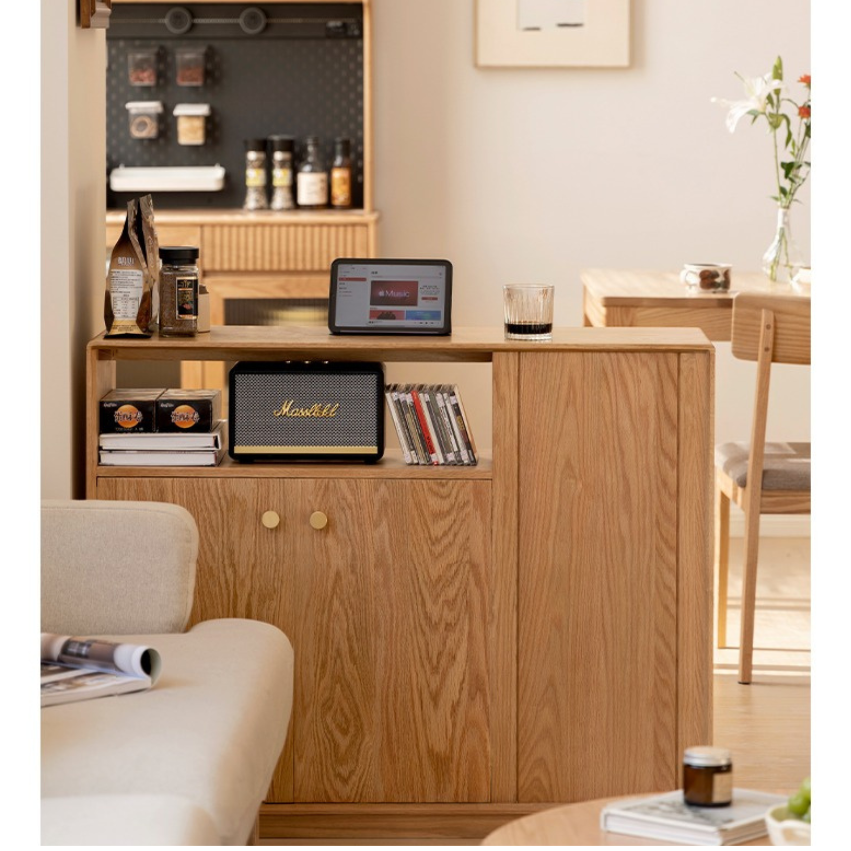 Oak Solid Wood, Solid RubberWood Nordic Modern Sideboard