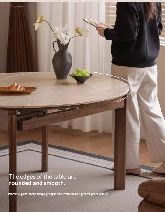 Black Walnut Solid Wood Folding Dining Table with Rock Plate Round Top