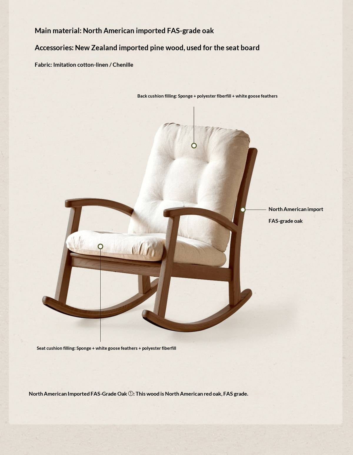 Oak Solid Wood Modern Rocking Lounge Chair
