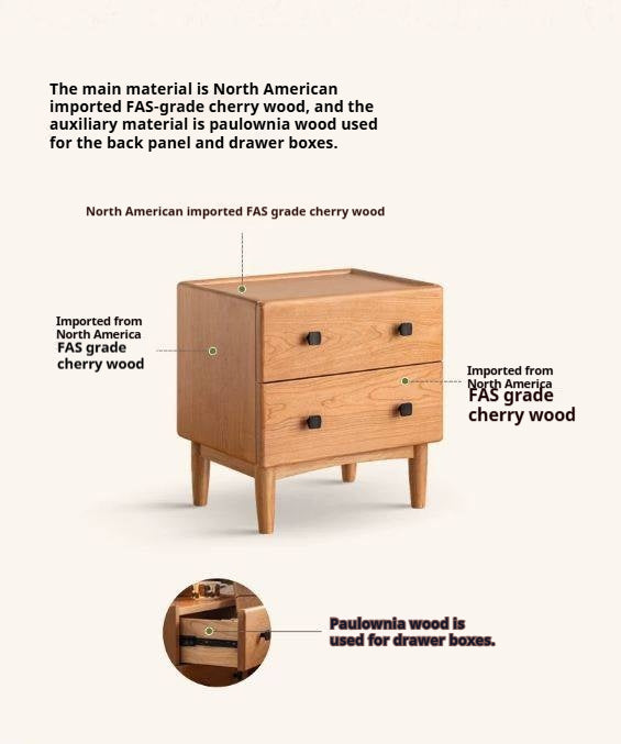 Cherry Solid Wood Retro Two Drawn Nightstand