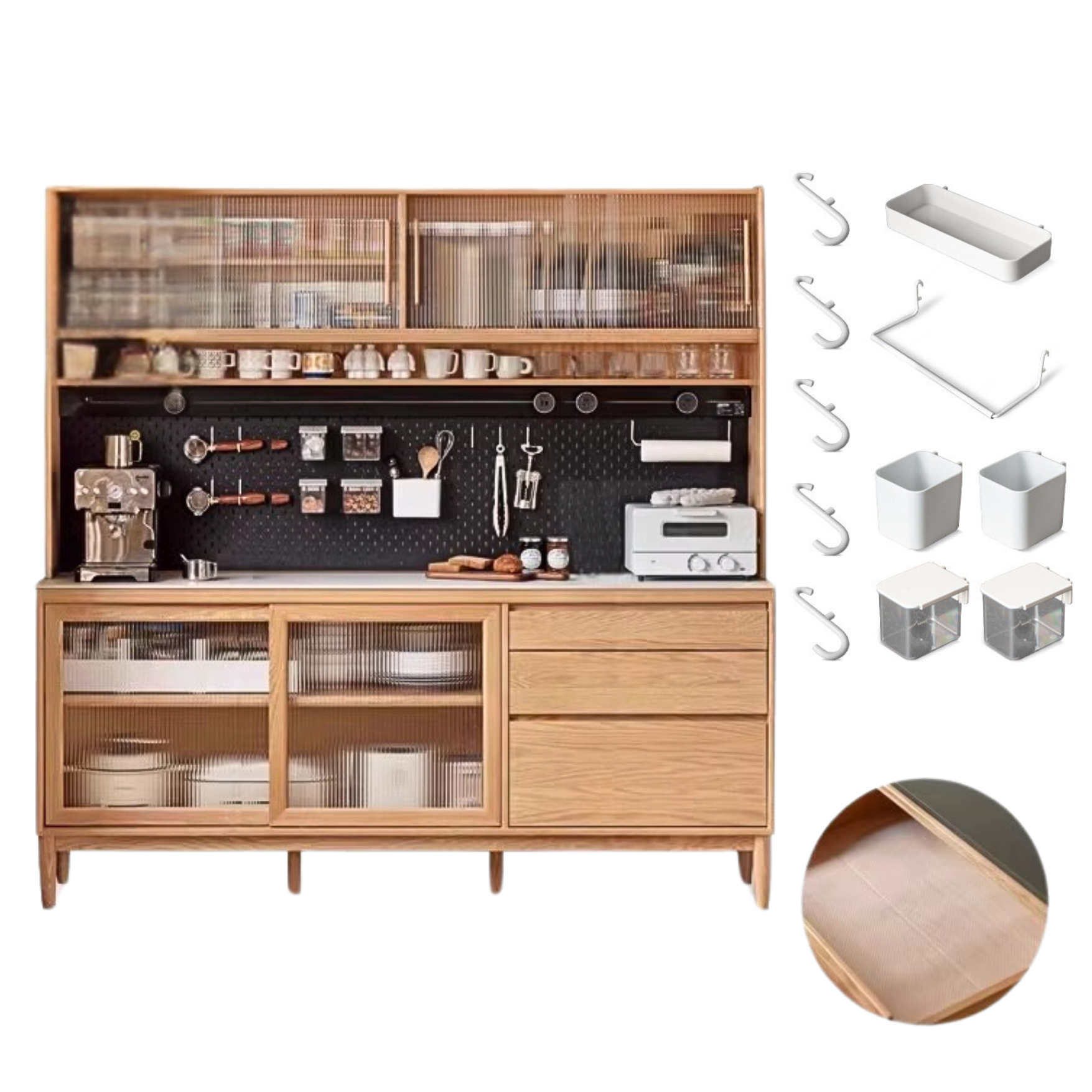 Cherry, Oak Solid Wood Rock Board Dining Cabinet Integrated High