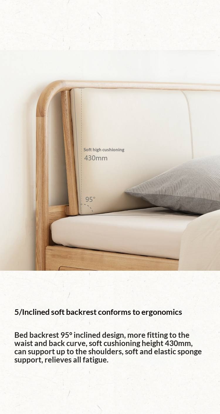 Ash Solid Wood Floor Bed — Modern Minimalist, High Box Design with Genuine Leather