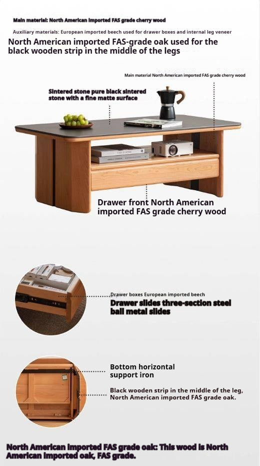 Cherry Solid Wood Modern Rock Plate Coffee Table.