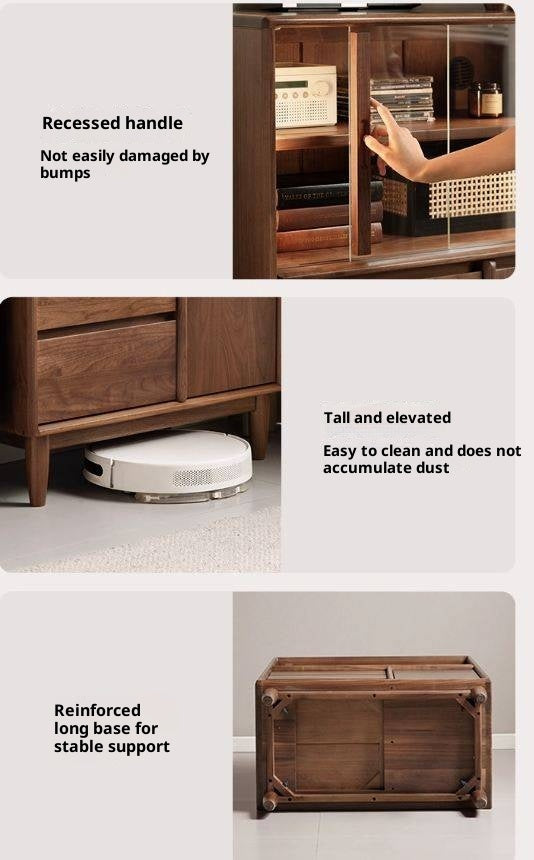 Black Walnut Solid Wood Italian Light Luxury Side Cabinet.