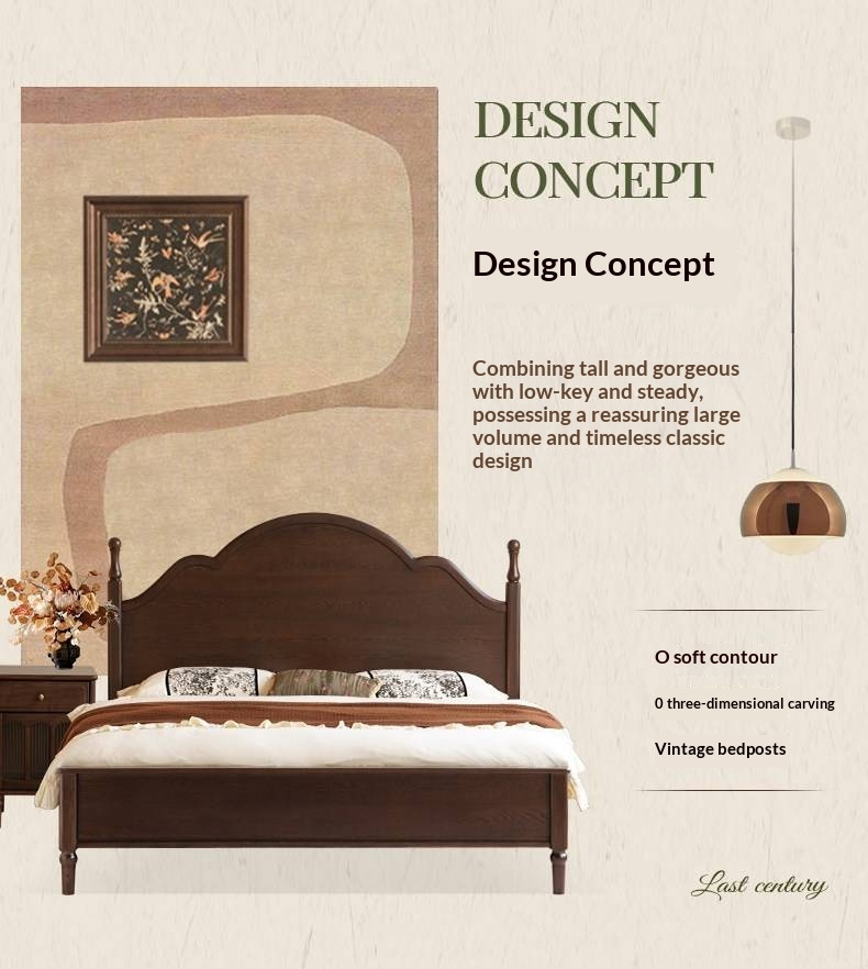 Ash Solid Wood Bed — American Retro Style