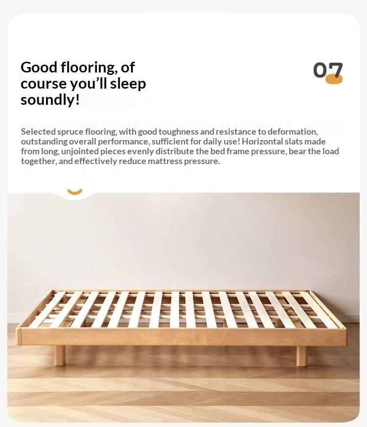 Beech Solid Wood Modern Minimalist Floating Platform Bed — Headboard-Free