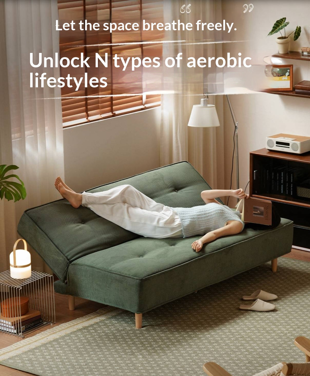 Armless Corduroy Futon Sofa Bed with Adjustable Backrest
