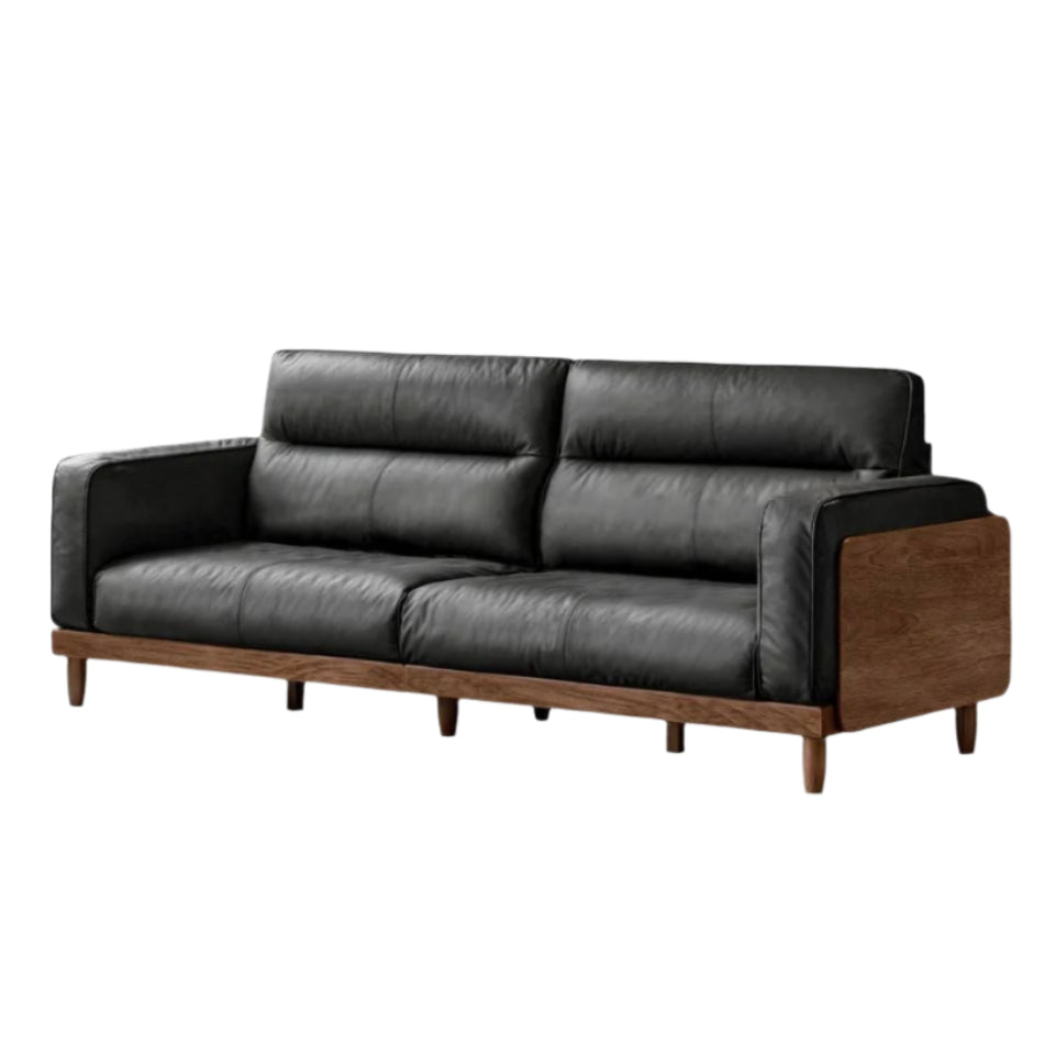 Sandalwood, Ash Solid Wood Genuine Leather, fabric High-Back Sofa