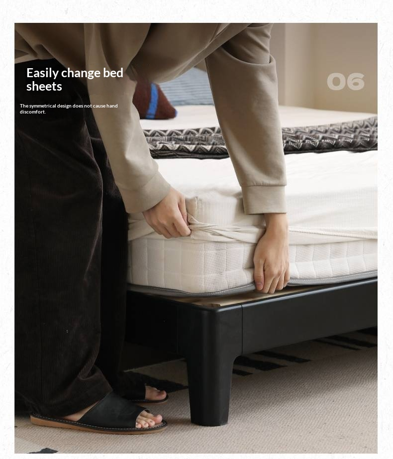 Rubberwood, Poplar Solid Wood Bed in Black — Modern Casual Edge Design