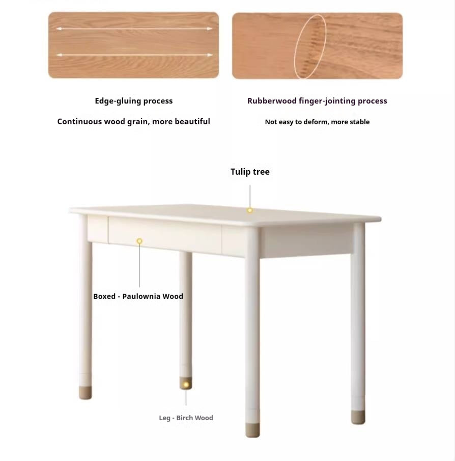 Poplar Solid Wood, Solid Rubberwood Kids Elevated Learning Cream Drawer Table