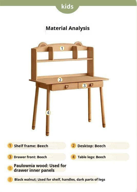 Beech Solid Wood Kids Study Table