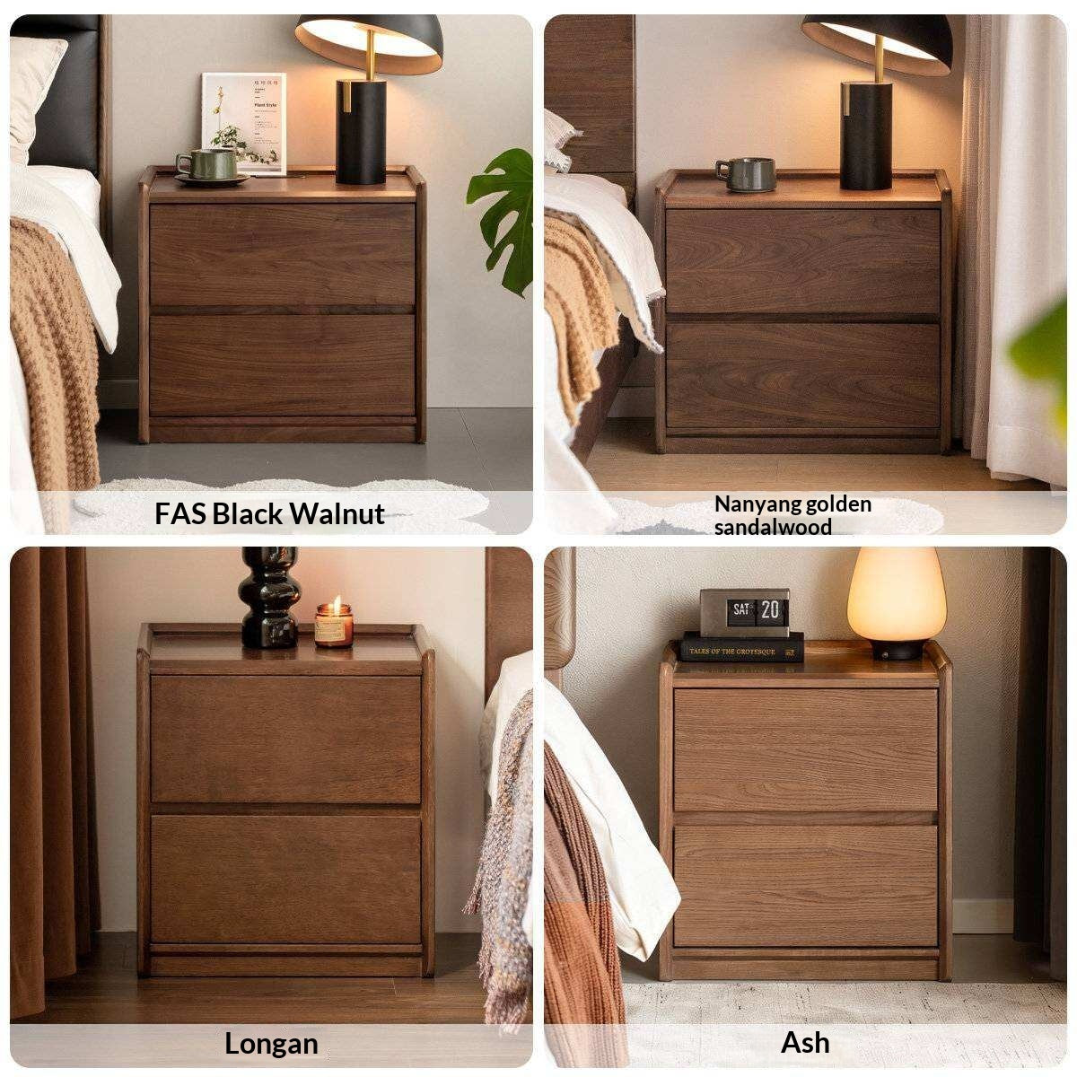 Ash Solid Wood Nightstand with Single Drawer and Open Shelf
