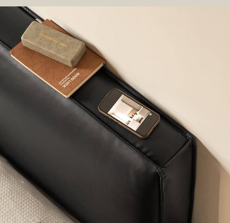 Black Walnut Solid Wood Box Bed — Italian Light Luxury, Genuine Leather Upholstered Headboard