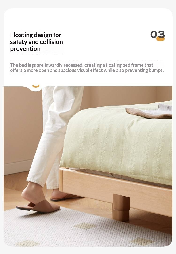 Beech Solid Wood Modern Minimalist Floating Platform Bed — Headboard-Free