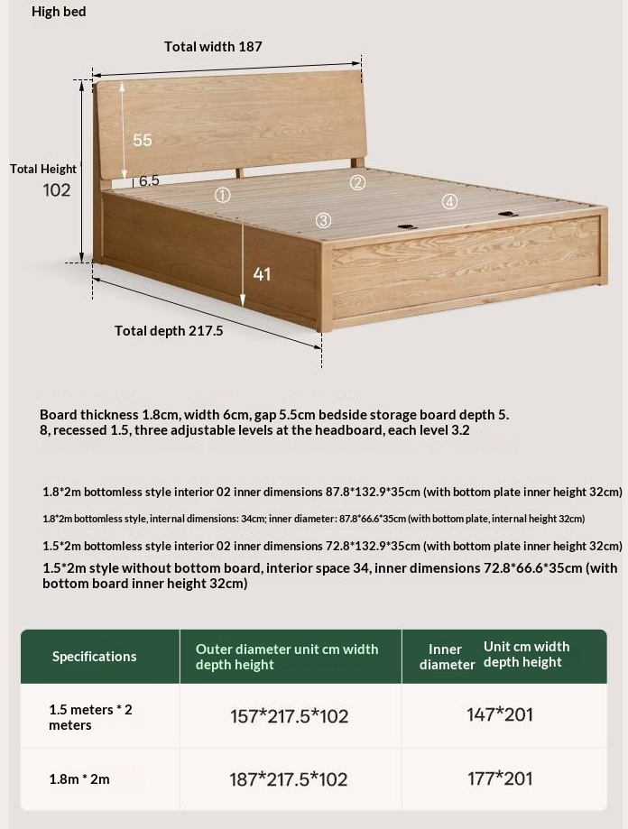 Ash Solid Wood Bed — Slab Design, Home Italian Light Luxury Box Bed