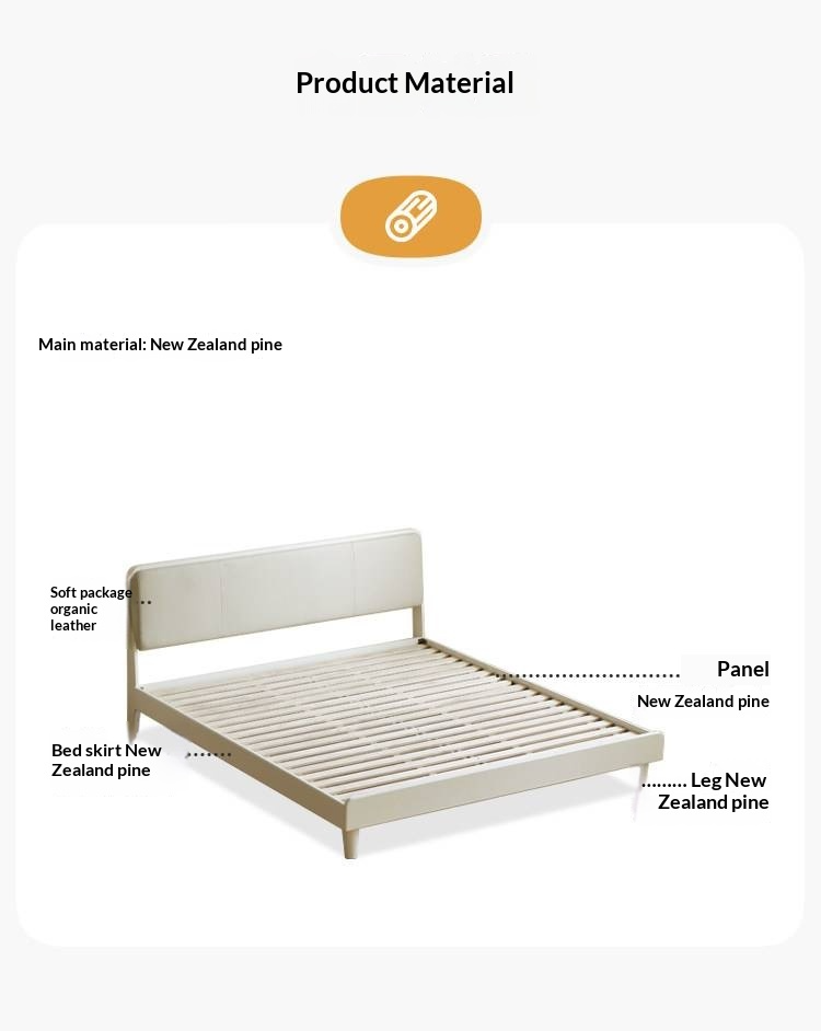 Pine Solid Wood Upholstered Bed — Modern Minimalist White Design, Light Luxury with Organic Leather