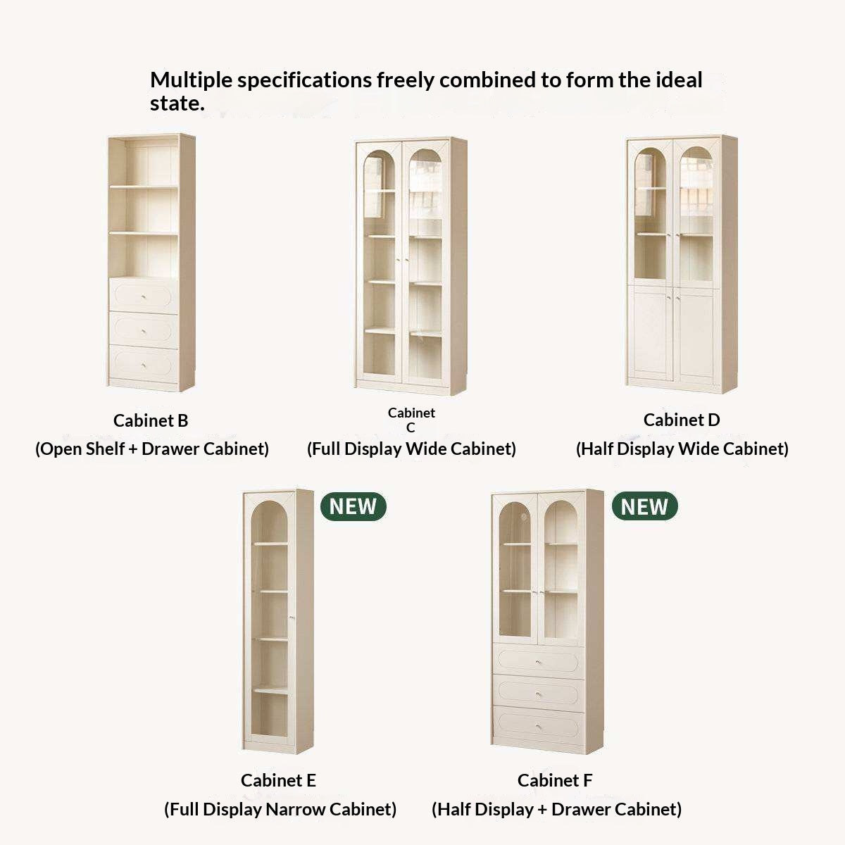 Solid RubberWood Bookcase White With Glass Door French Cream Style