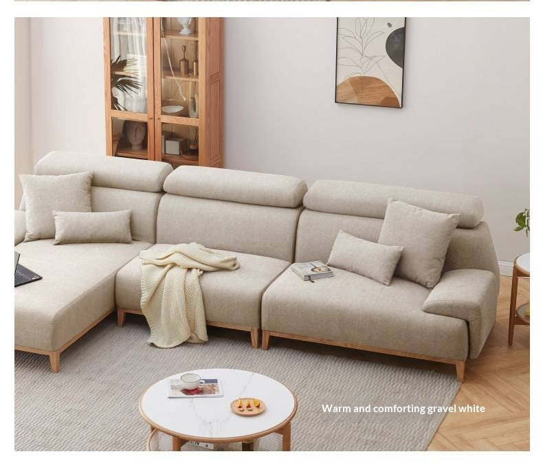 Sectional Sofa with Adjustable Headrest and Hidden Chaise Storage Ash wood legs