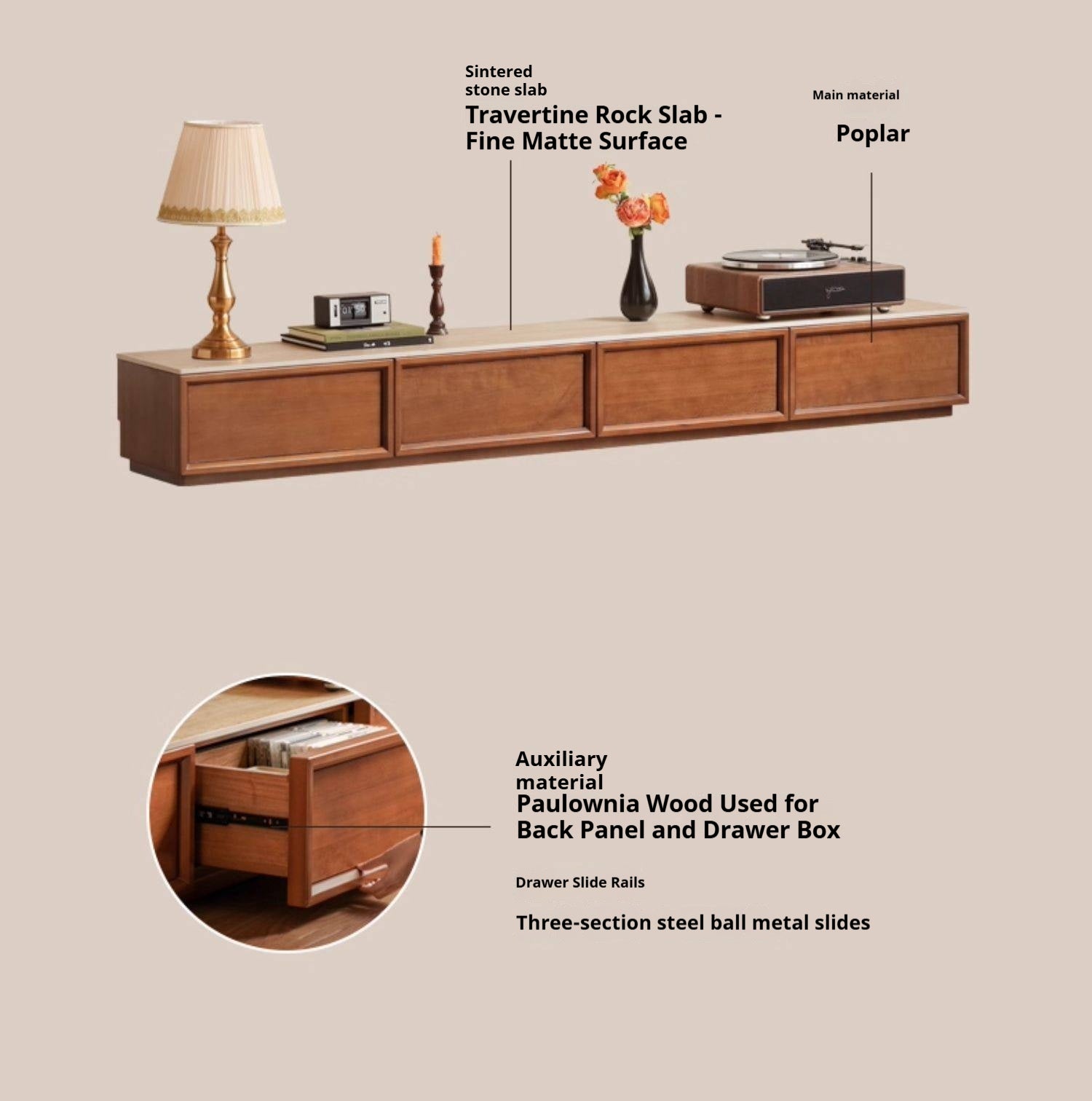 Poplar Solid Wood Ancient Style TV Cabinet