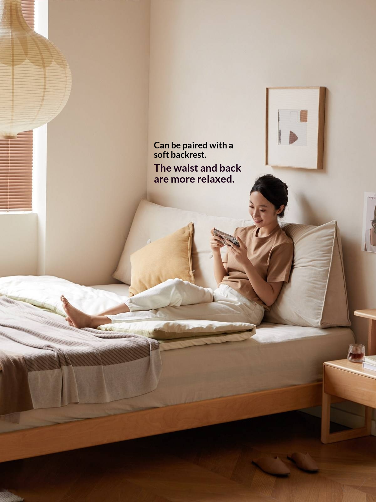 Beech Solid Wood Modern Minimalist Floating Platform Bed — Headboard-Free