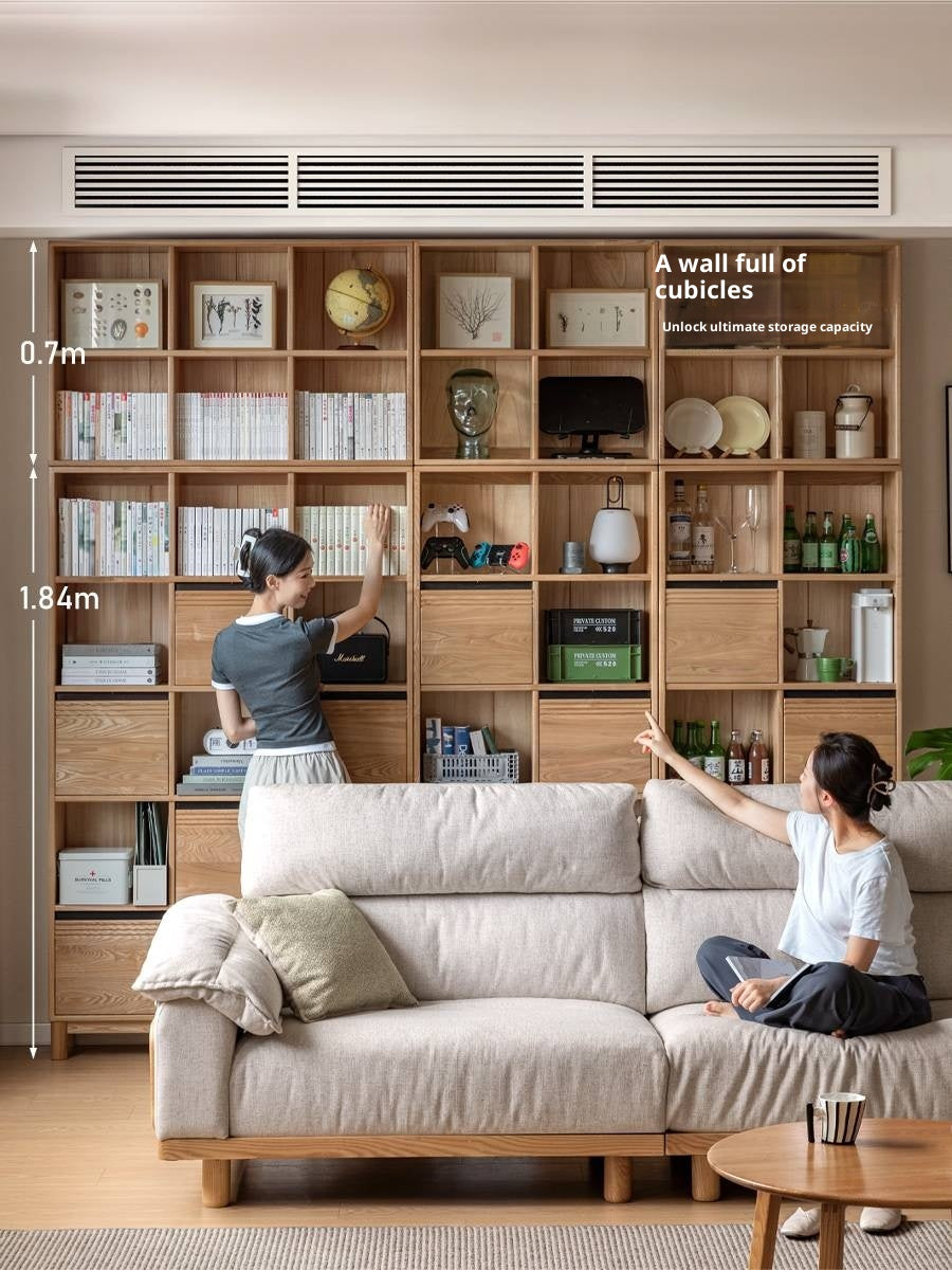 Ash Solid Wood Modern Grid Bookcase