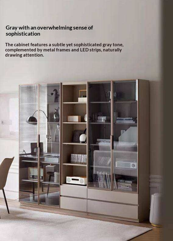 Solid RubberWood Combination Bookcase, Glass Door Cabinet