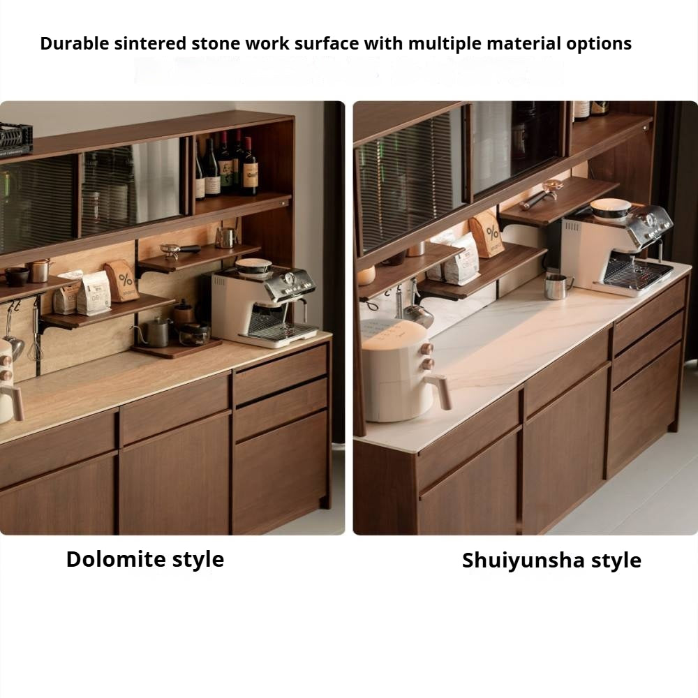 Black Walnut, Sandalwood, Ash Solid Wood Dining Cabinet Antique Style Rock Board