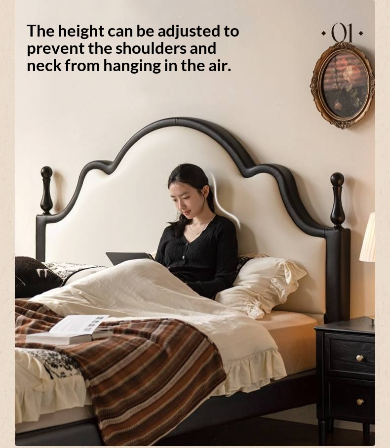 Eco-Friendly Cloud Leather Bed — French Retro Style Upholstered Fabric Bed