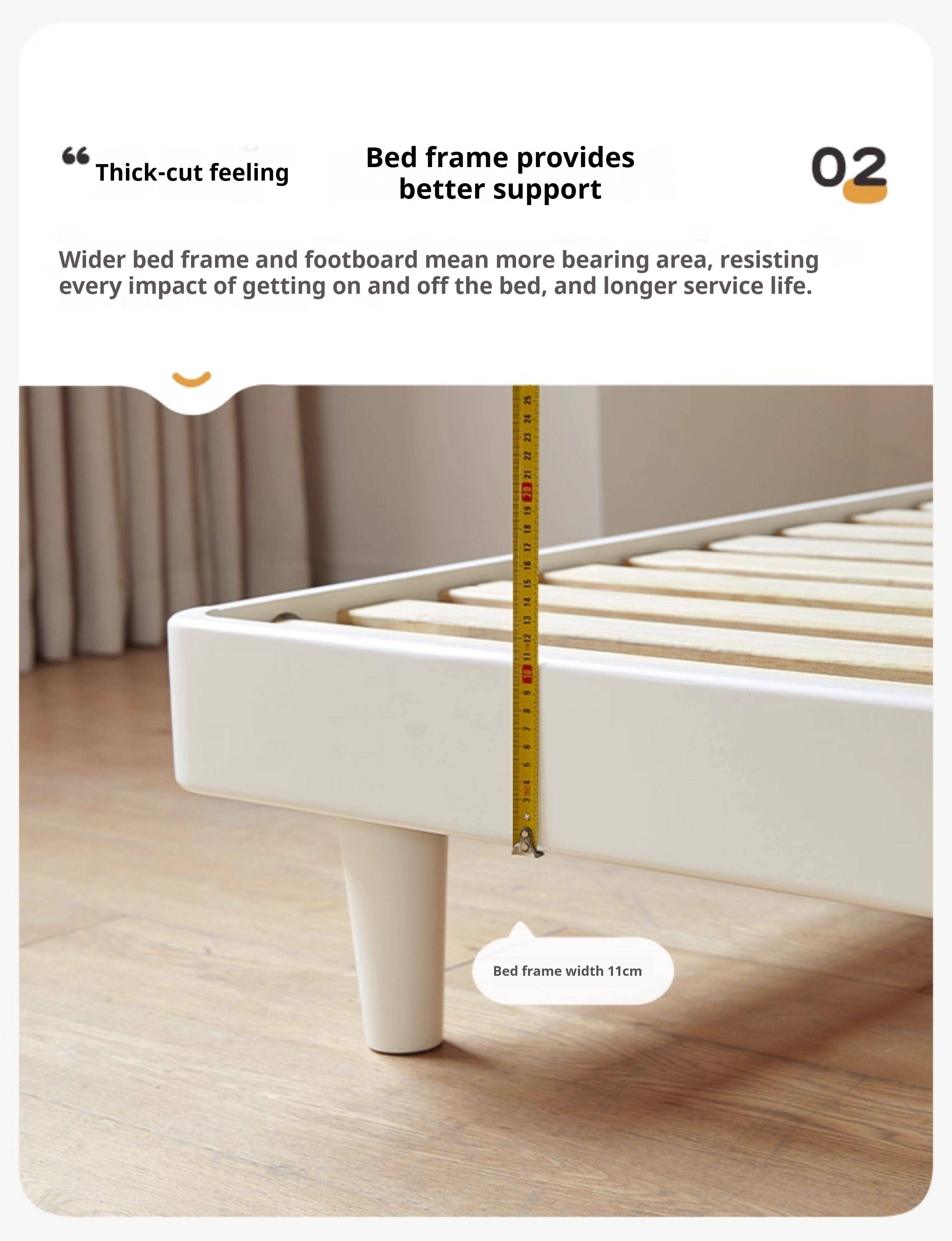 Pine Solid Wood Bed — Modern Minimalist Style with Creamy Design and Night Light