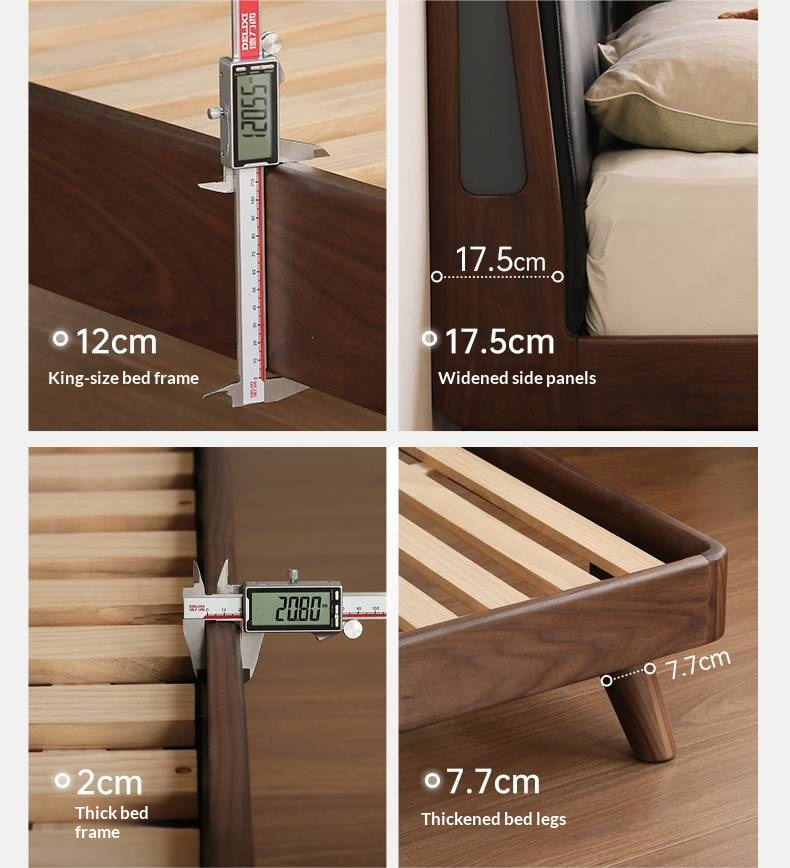 Black Walnut Solid Wood Genuine Leather Upholstered Bed