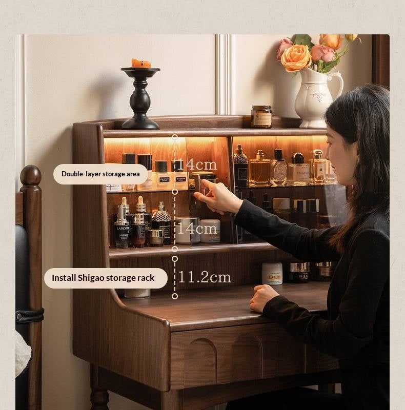 Black Walnut Solid Wood French Retro Multifunctional Vanity Table