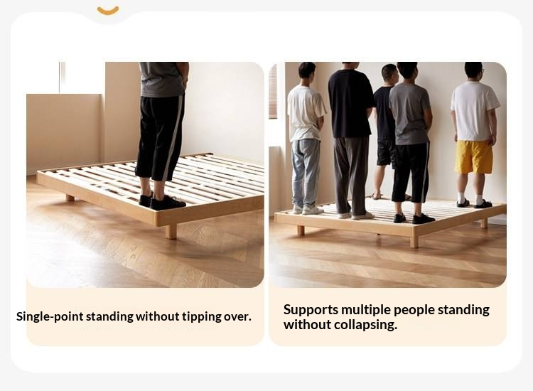 Beech Solid Wood Modern Minimalist Floating Platform Bed — Headboard-Free