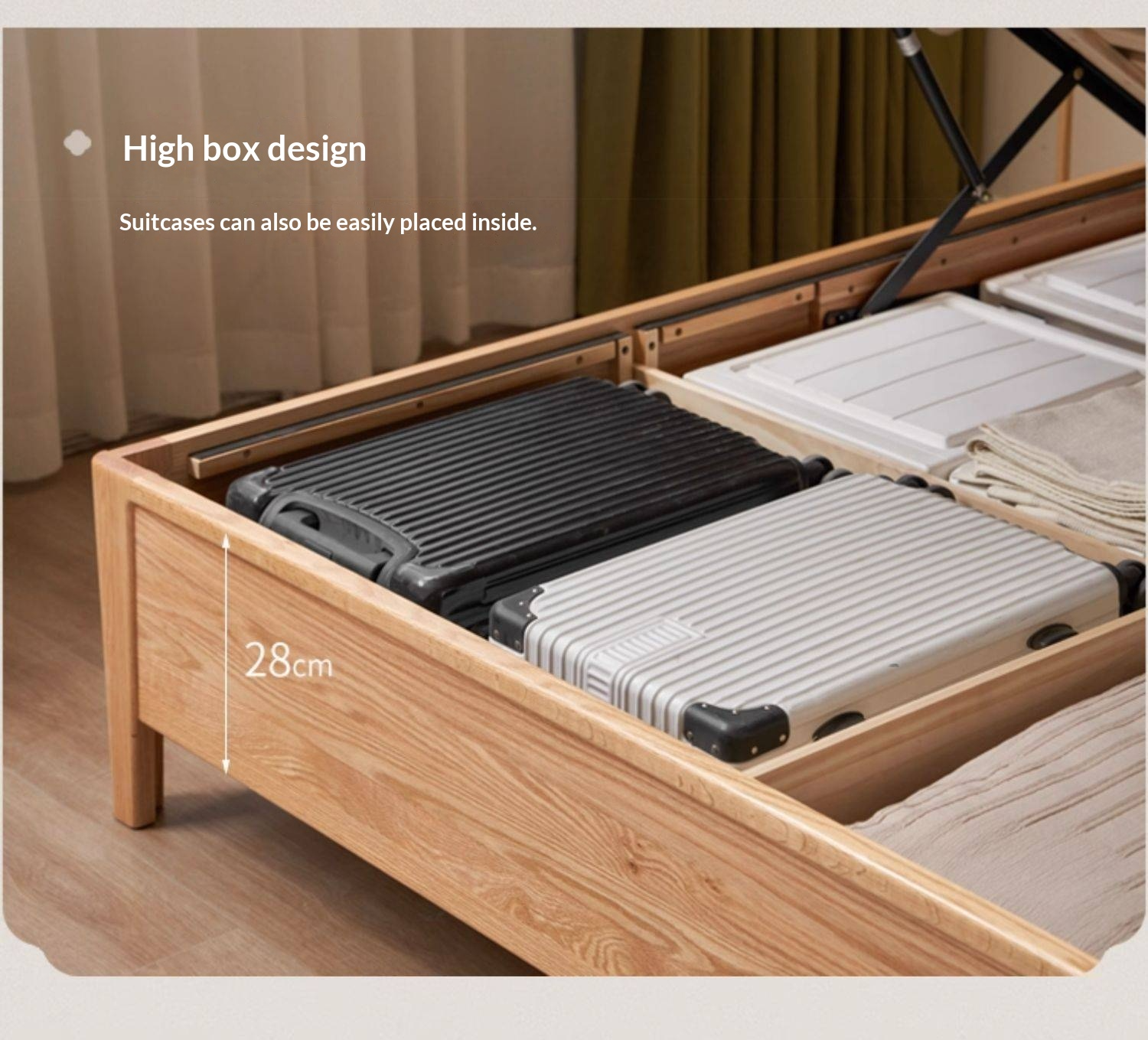 Oak Solid Wood High Box Bed in Modern Minimalist Design