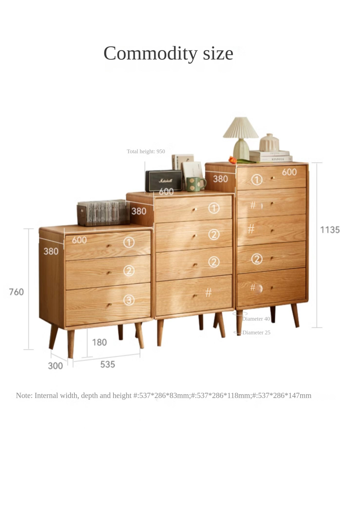 Oak Chest of Drawers Storage Cabinet.