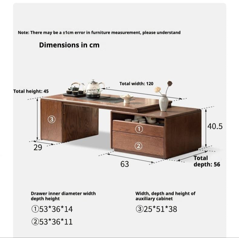 Oak, Black Walnut Solid Wood Telescopic Tea Table