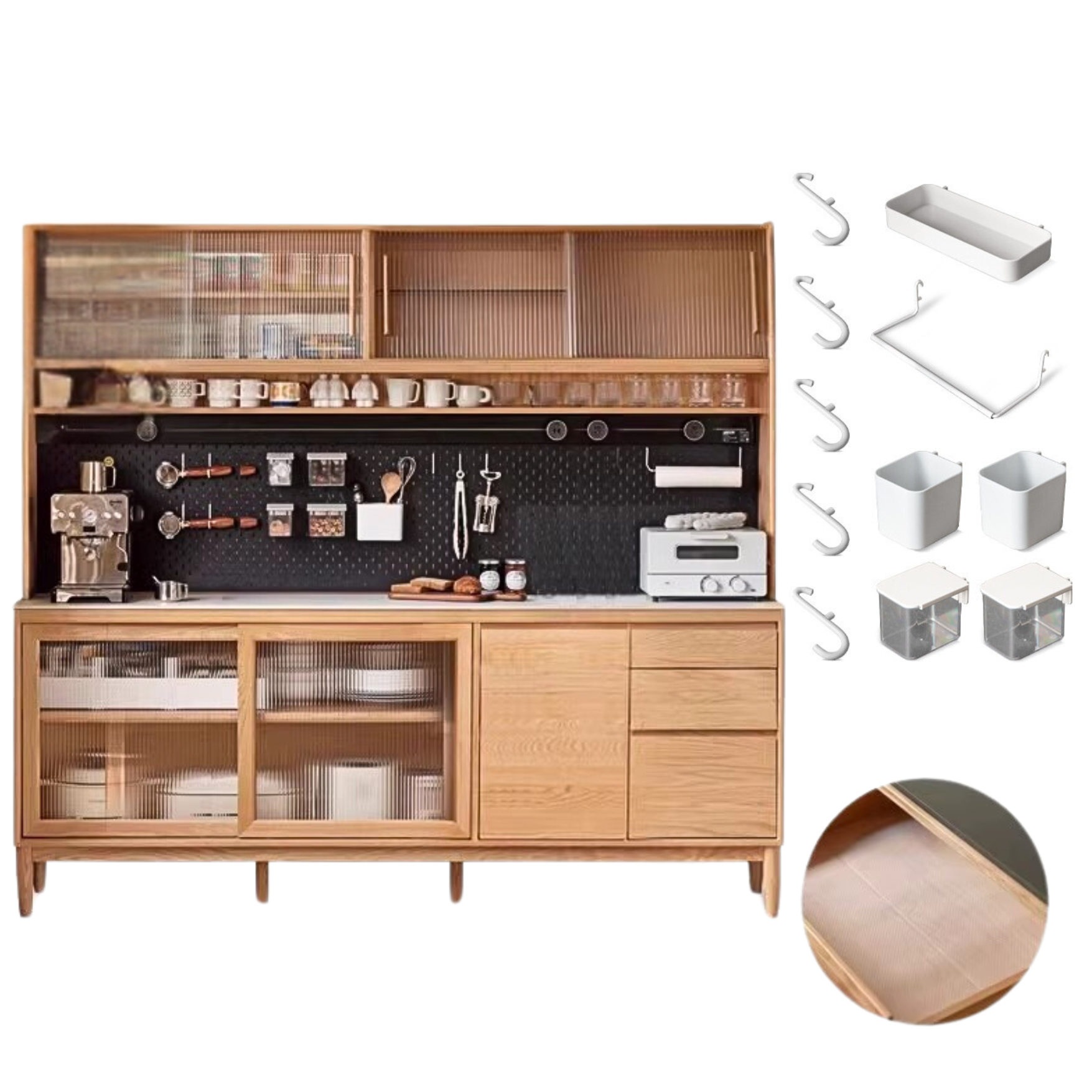 Cherry, Oak Solid Wood Rock Board Dining Cabinet Integrated High