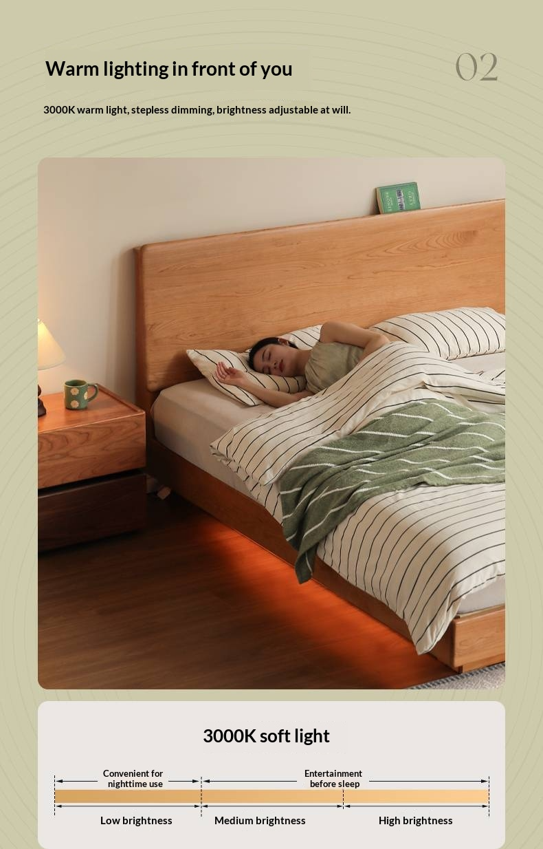 Cherry Solid Wood Modern Minimalist Storage Box Bed with Suspension Design