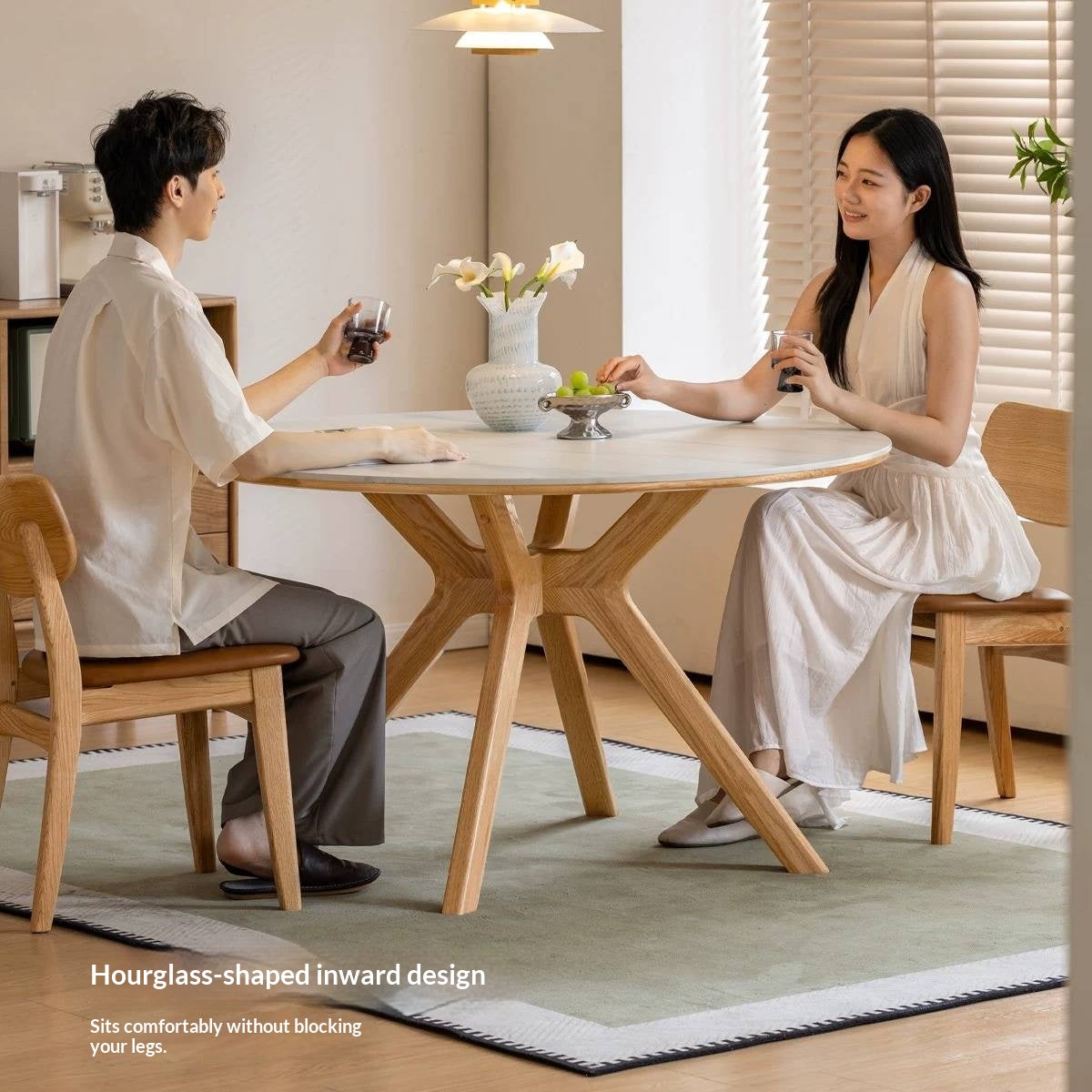 Oak Solid Wood Round Dining Table with Optional Sintered Stone Top and Chairs
