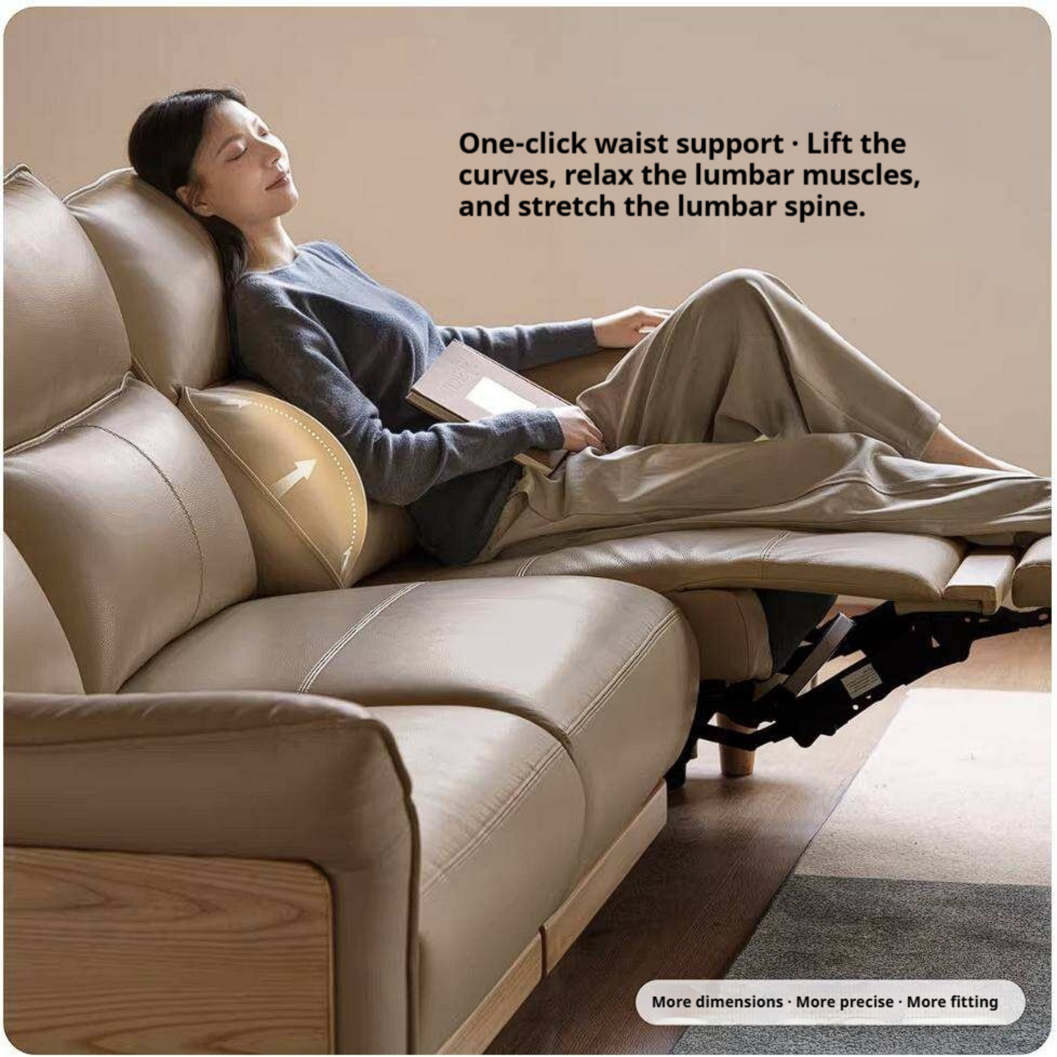 Ash Solid Wood Genuine Leather Modern Electric Reclining Sofa