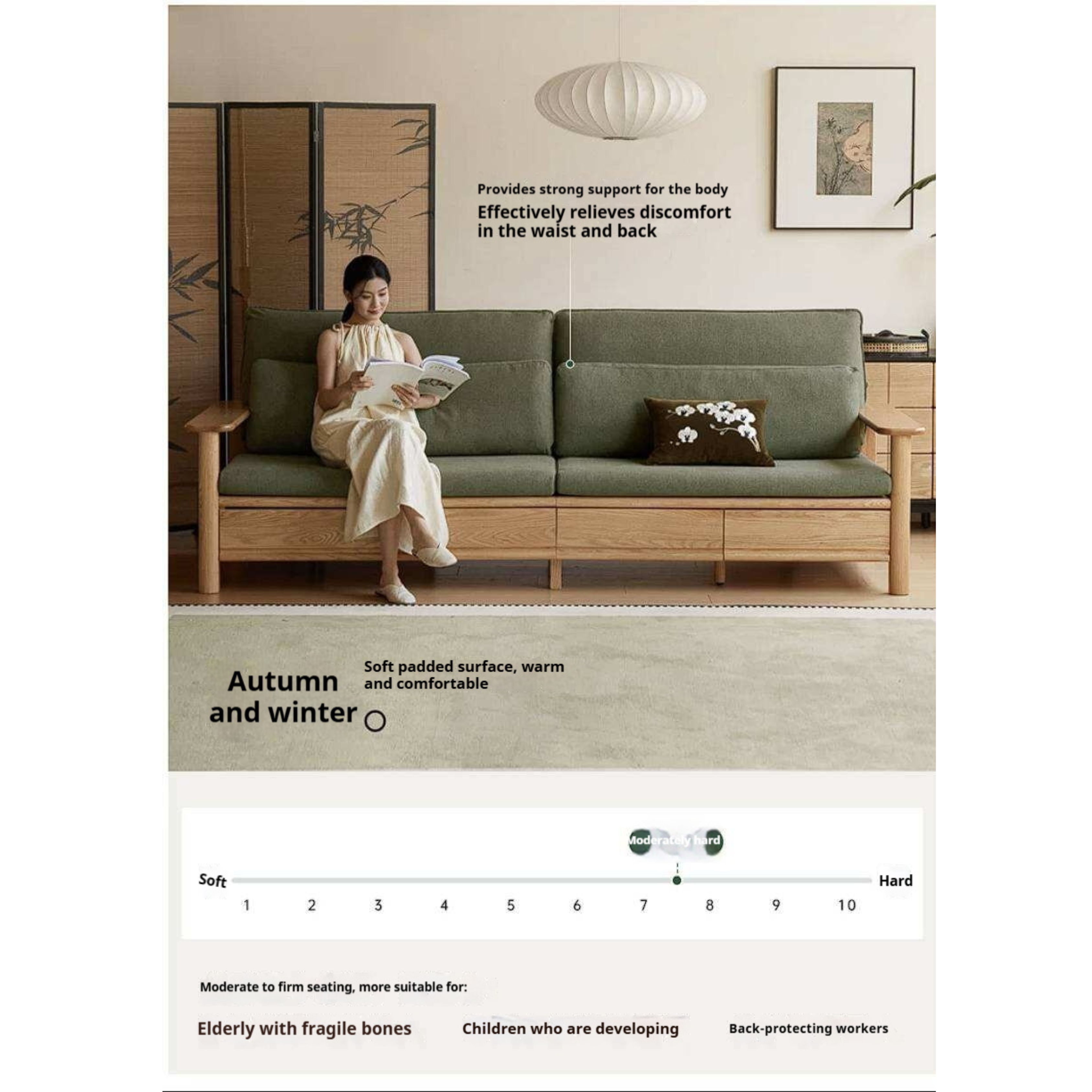 Oak Solid Wood Sofa Bed with Storage Drawers
