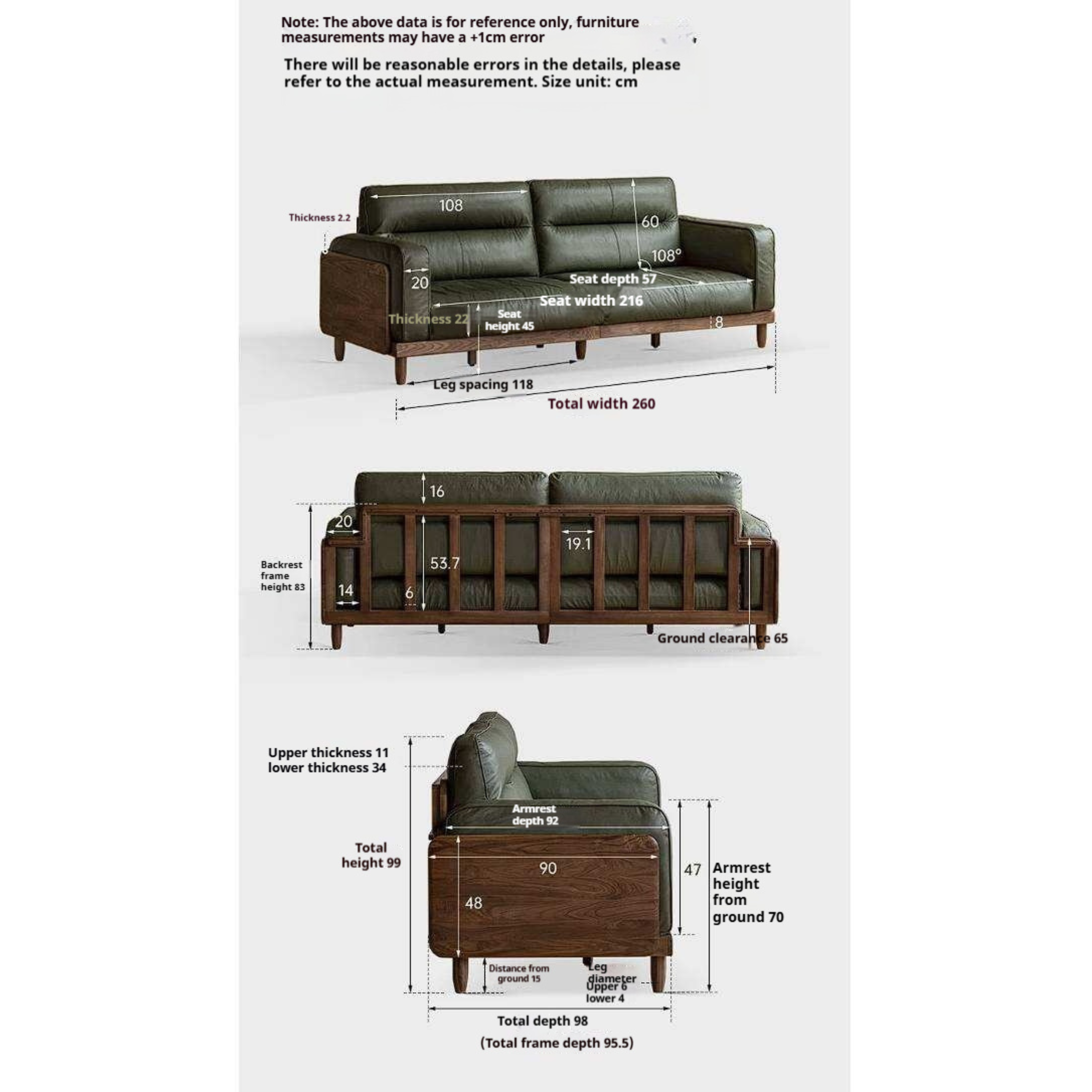 Black Walnut Solid Wood Sofa with Italian Light Luxury Design