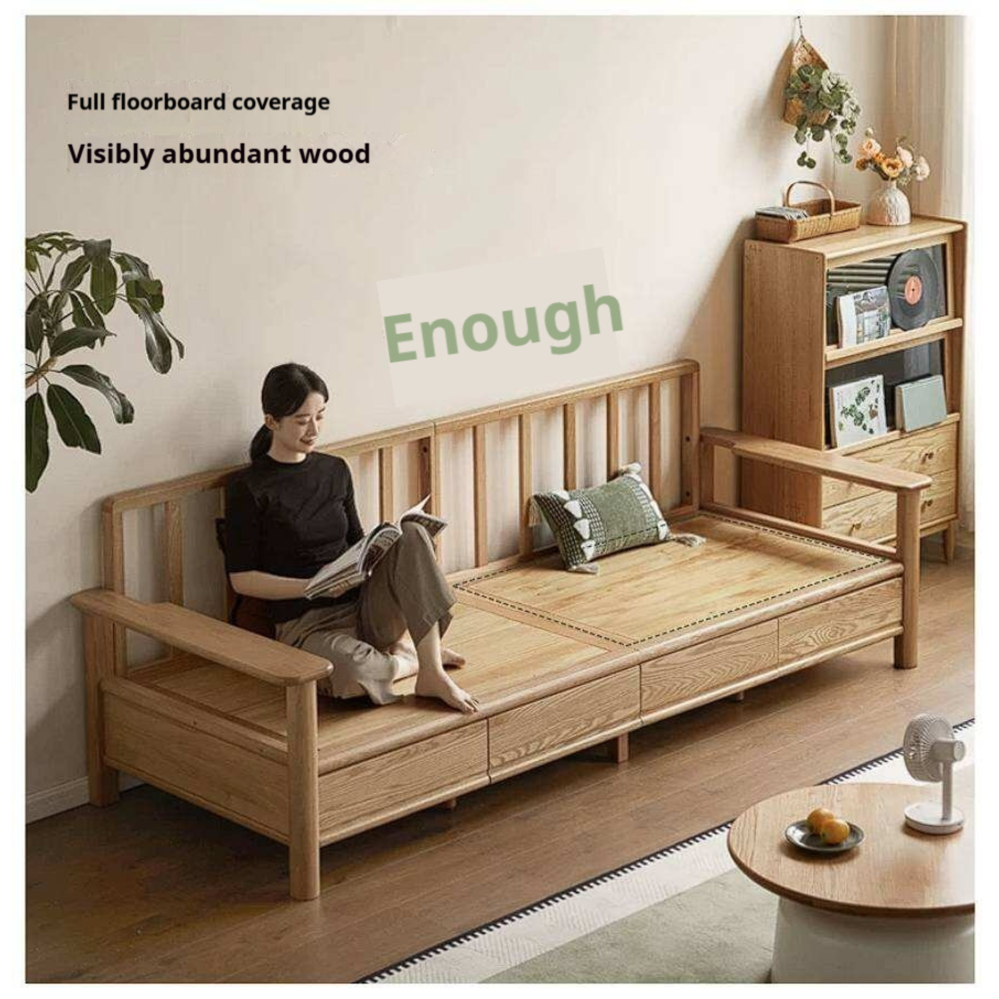 Oak Solid Wood Sofa Bed with Storage Drawers