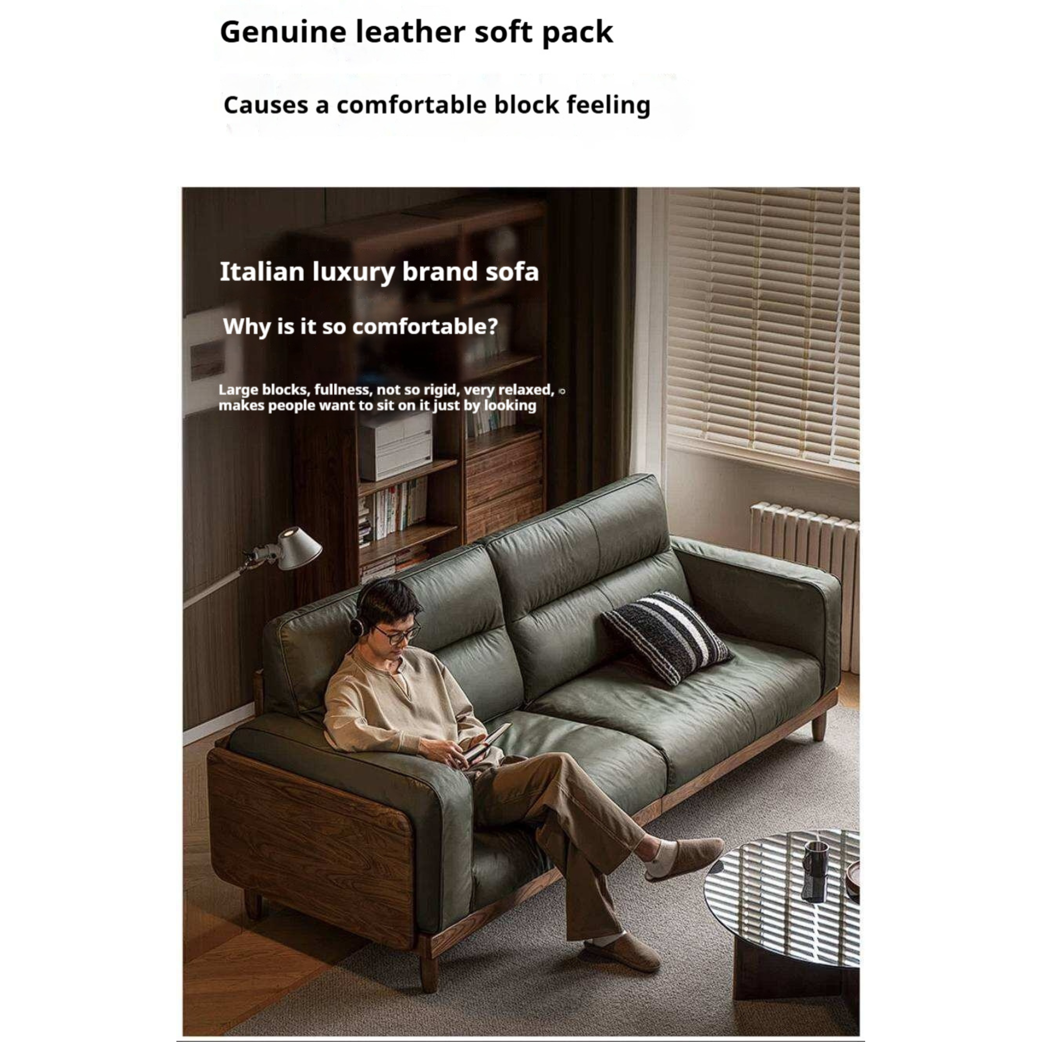 Black Walnut Solid Wood Sofa with Italian Light Luxury Design