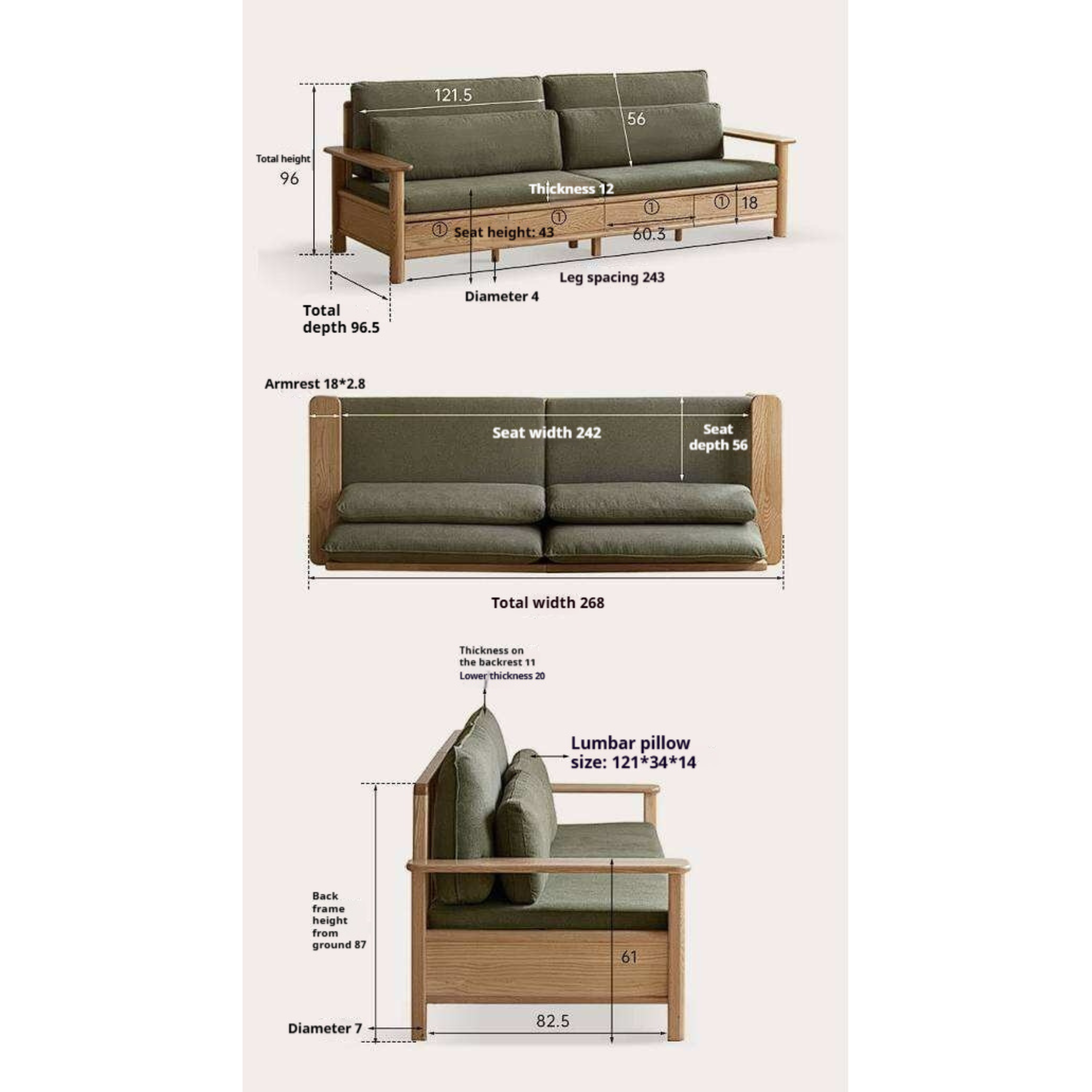 Oak Solid Wood Sofa Bed with Storage Drawers